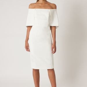 Black Halo Eloise Cape Dress Cream Off the Shoulder Pencil Dress with Capelet